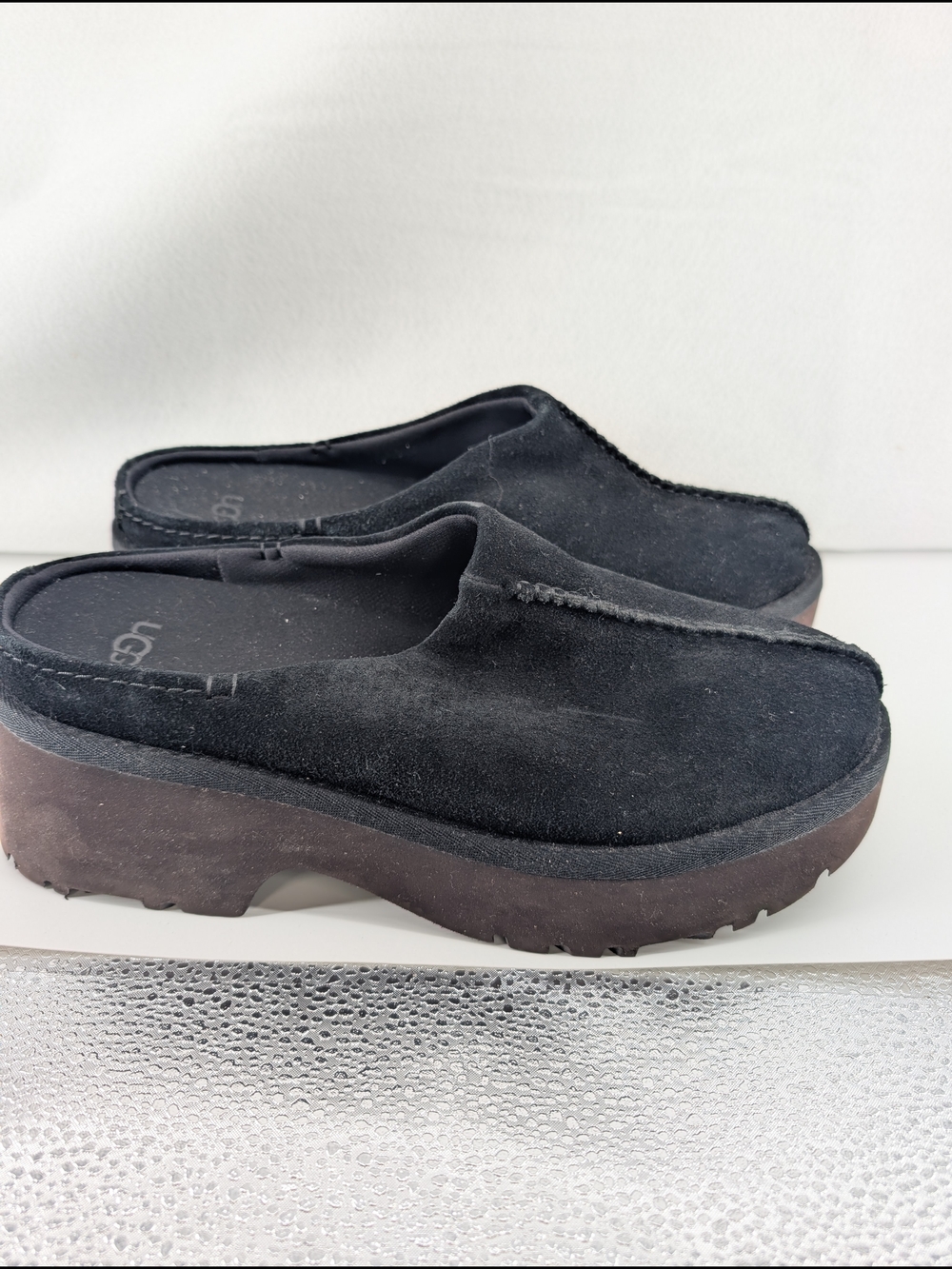 UGG New Heights platform clogs crafted from velvety suede